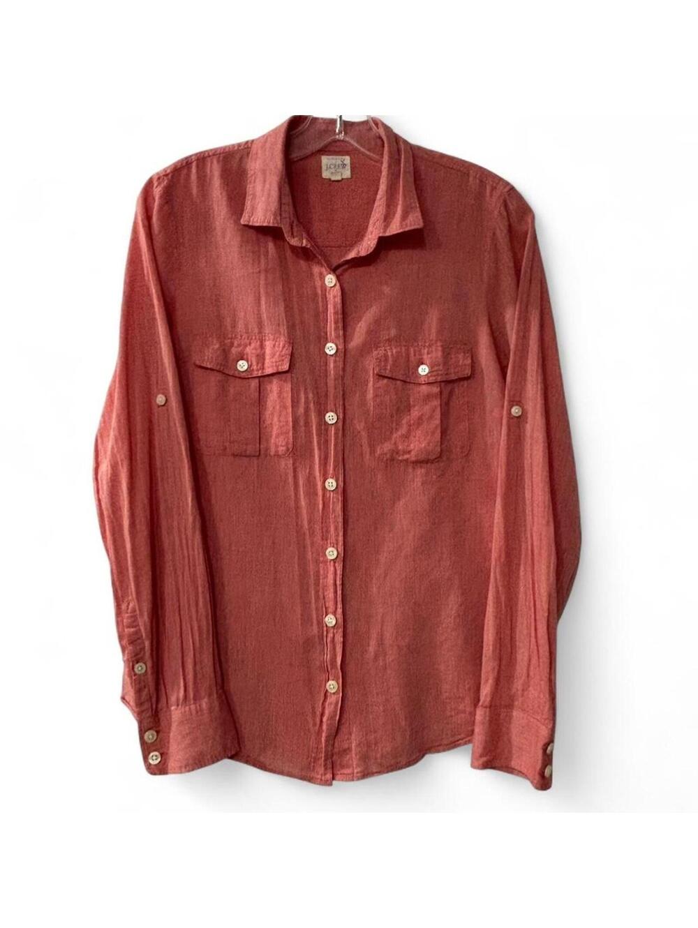 J.Crew Cotton Button Up Shirt Women's Medium Coral Long Sleeve
